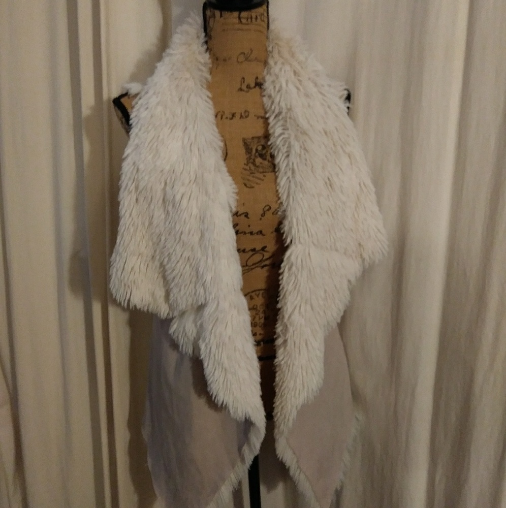 Faux Fur Suede Look Waterfall Vest